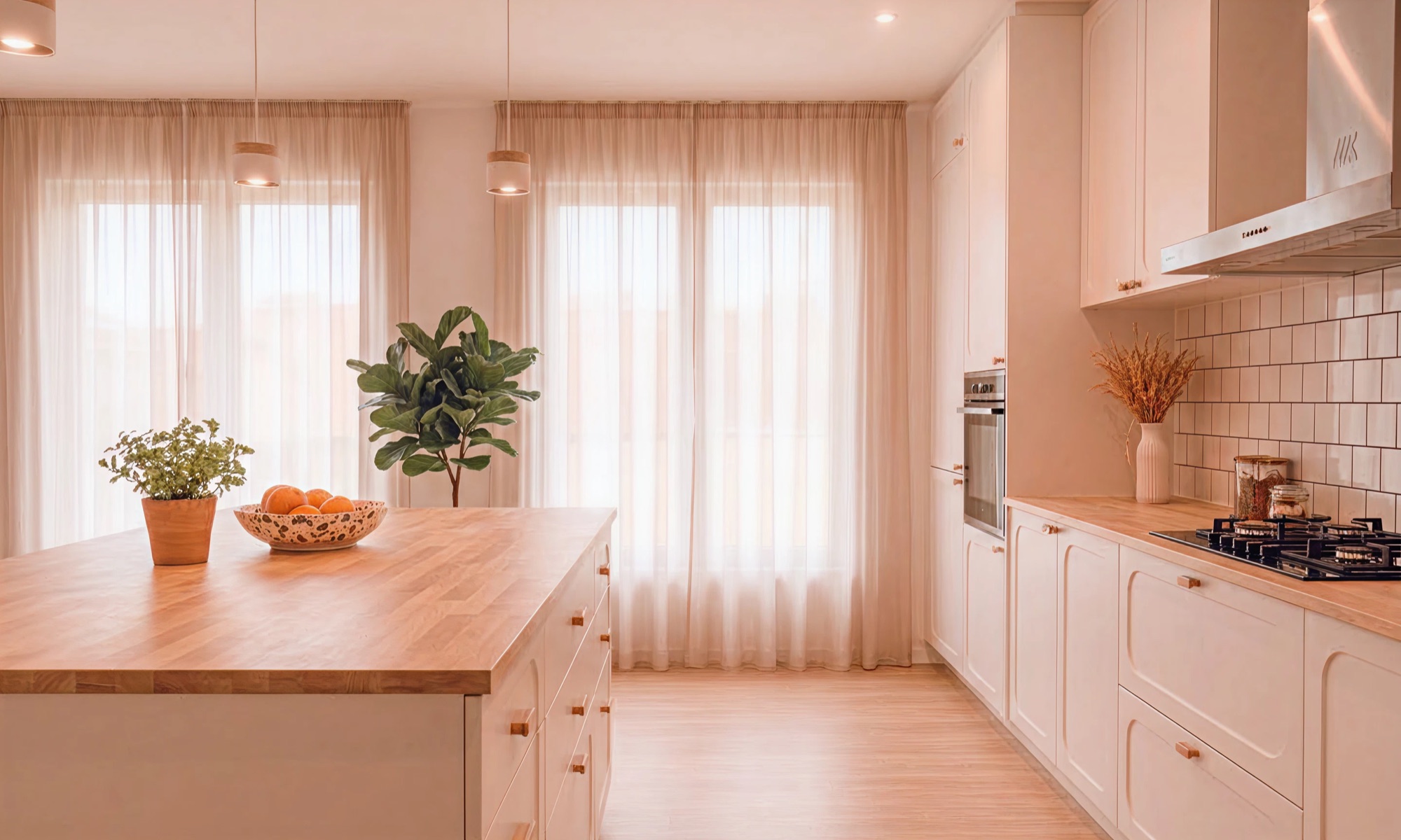 A warm, modern kitchen