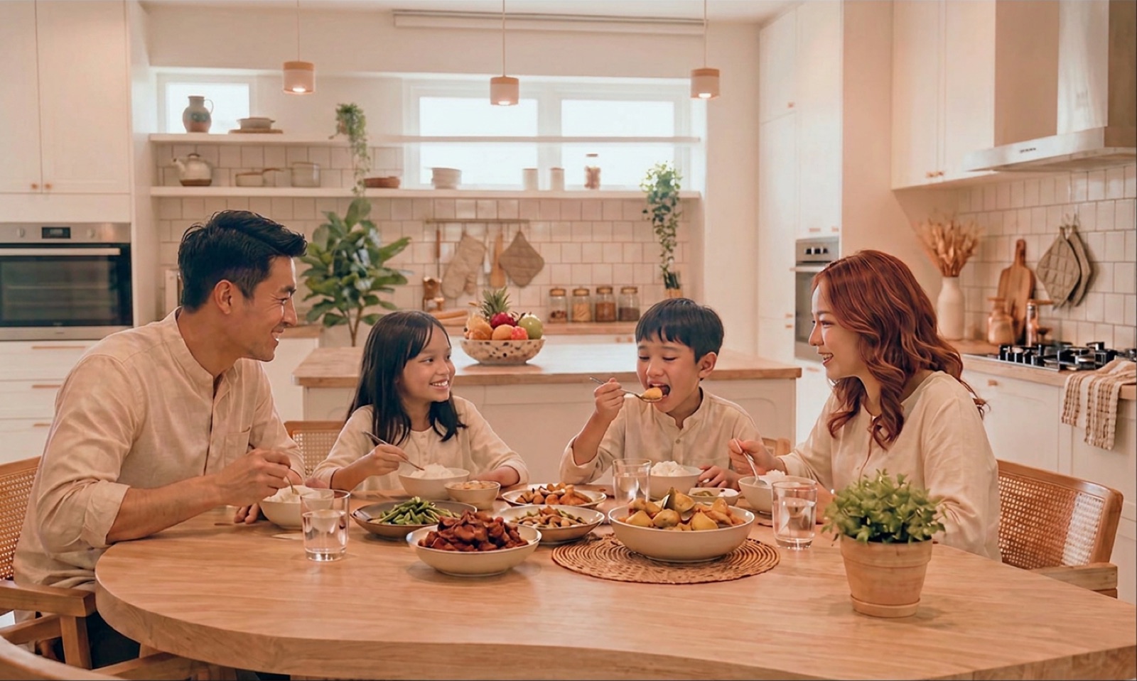 A family sharing a meal together